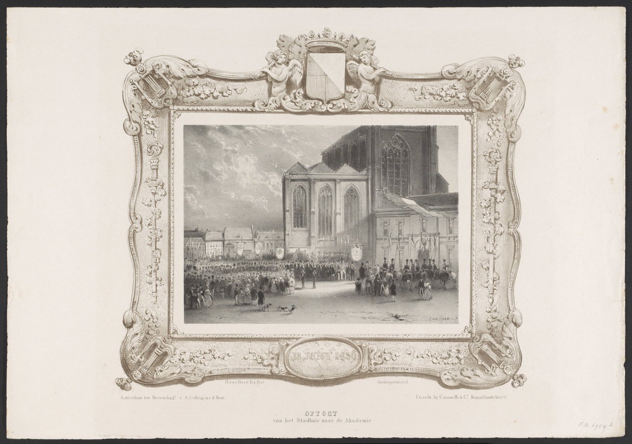 Belediye Binasından Akademi Binasına Geçiş, 1836 Belediye Binasından Akademiye Yükseliş (nesne üzerindeki başlık) Utrechtsche Hogeschool