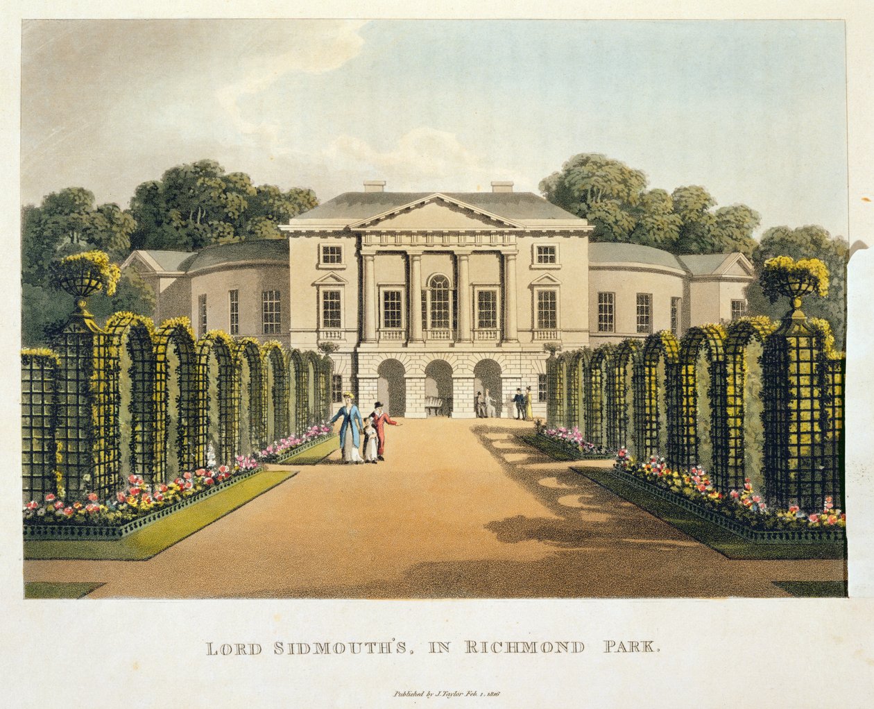 Lord Sidmouth, Richmond Park'ta, 'Pragments on the Theory and Practice of Peyzaj Bahçeciliği'nden, 1816'da yayınlandı (aquatint) (ayrıca bkz. 209650) by Humphry Repton