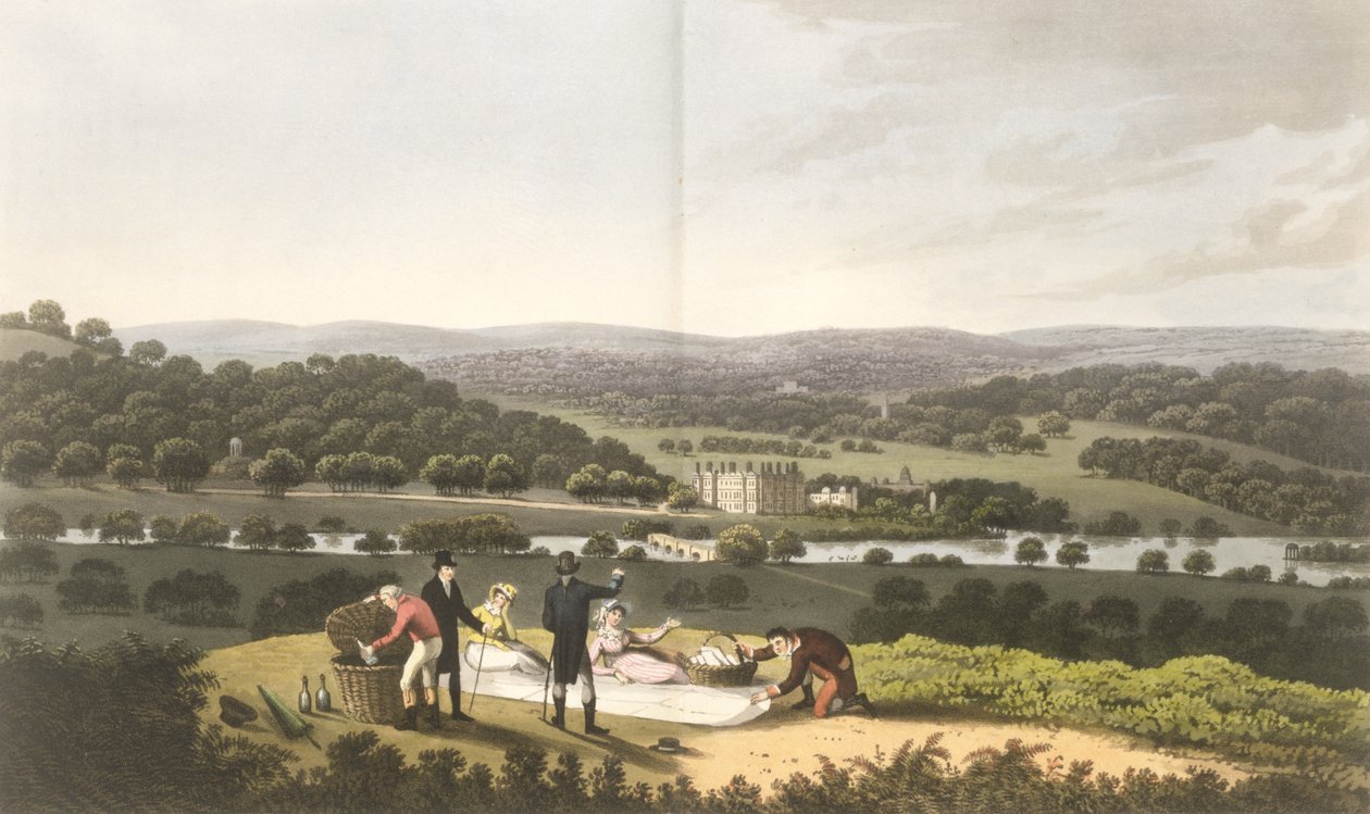 Longleat'in Prospect Hill'den Genel Görünümü, 'Peyzaj Bahçeciliği Teorisi ve Uygulaması Üzerine Fragmanlar', pub. 1816 by Humphry Repton