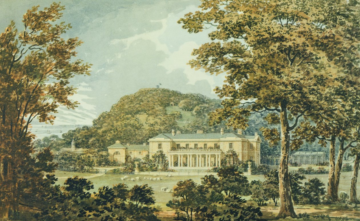 Doğu cephesi perspektifte güney cephesi, Antony House için Kırmızı Kitaptan, c.1812 by Humphry Repton