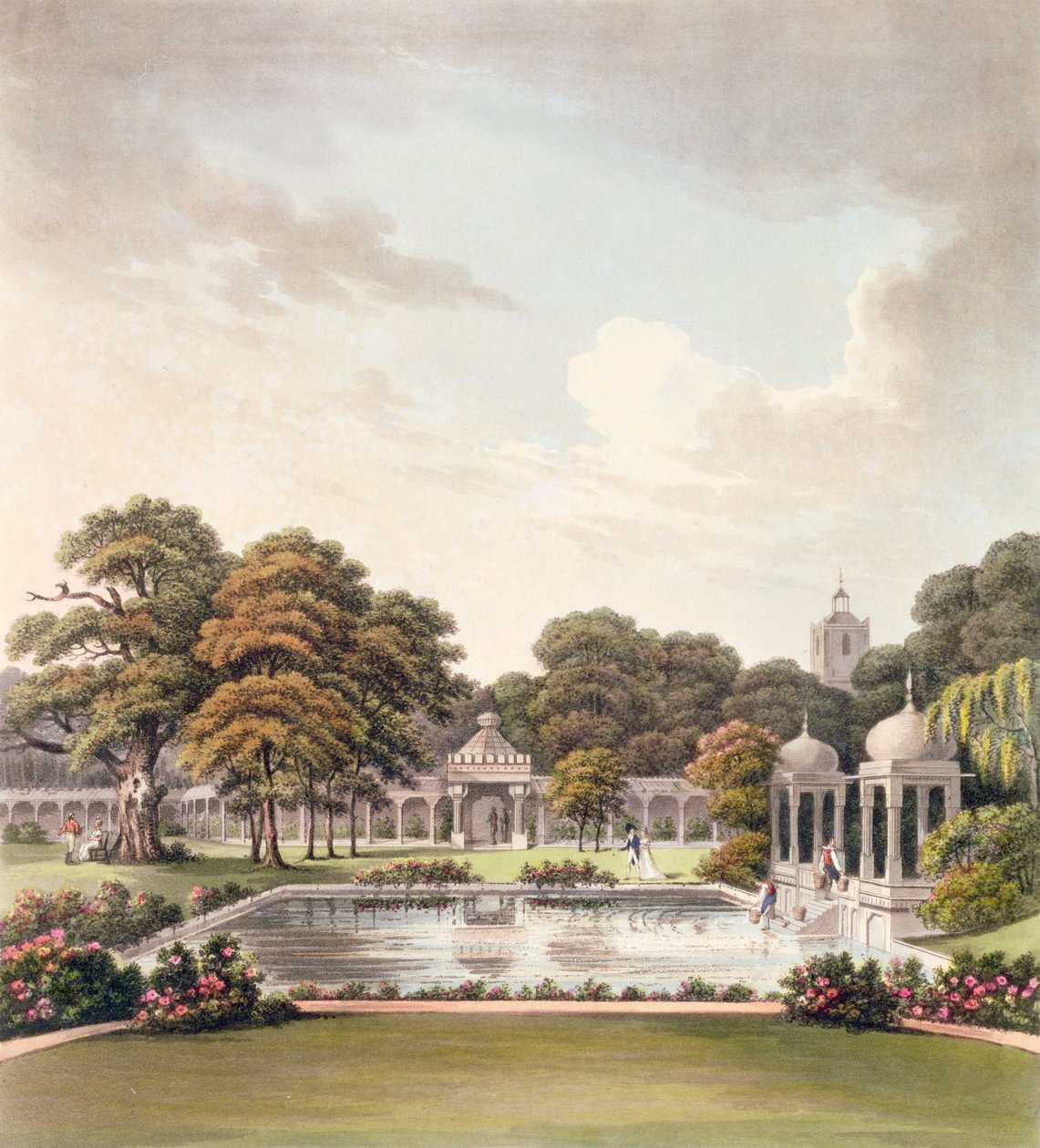 Kubbeden görünüm, Brighton Pavilion, Joseph Constantine Stadler (fl.1780-1812) tarafından oyulmuş, 1808
