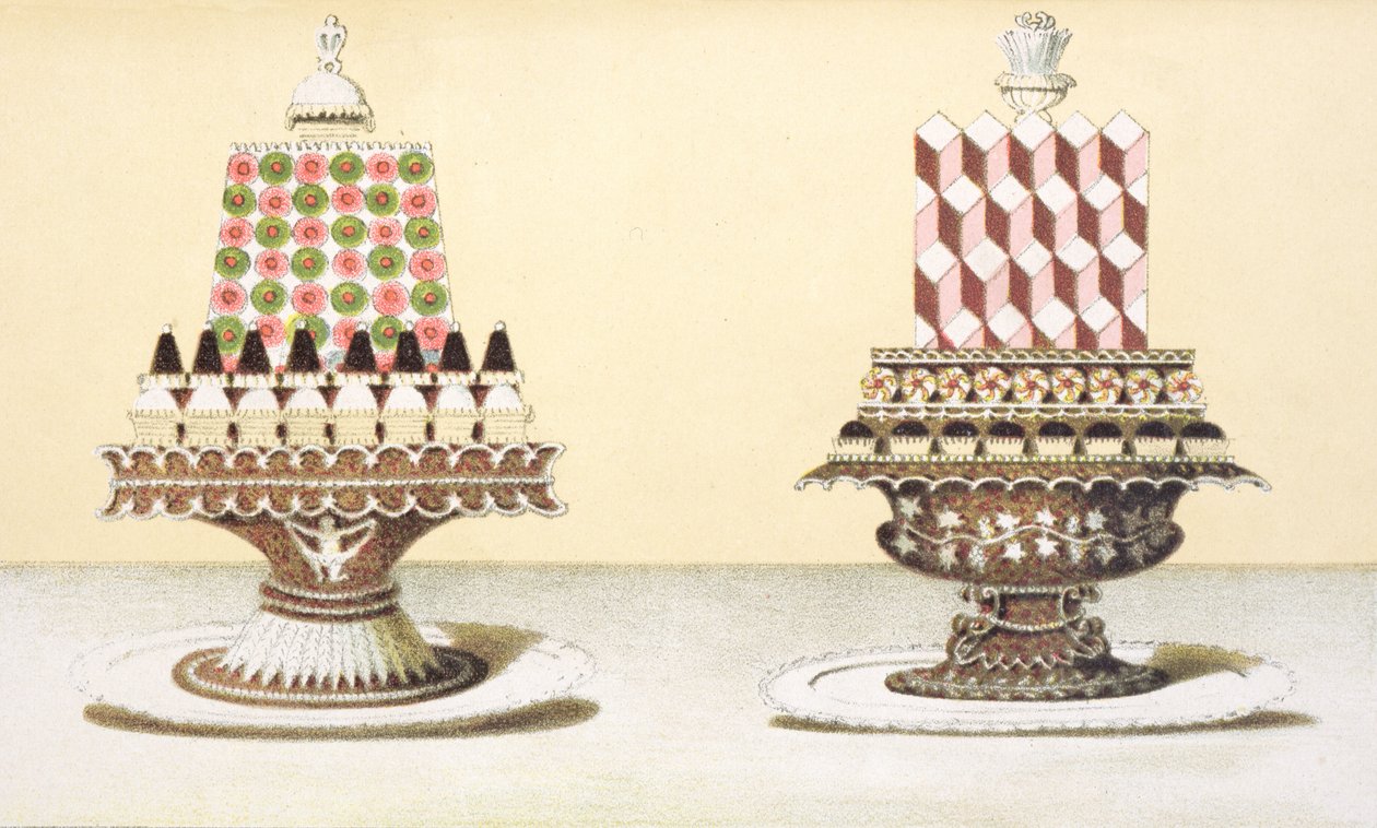 Tatlıların sunumu için tasarım, Fransız yemekleri üzerine bir Macar yemek kitabından illüstrasyon, c.1880 by Hungarian School