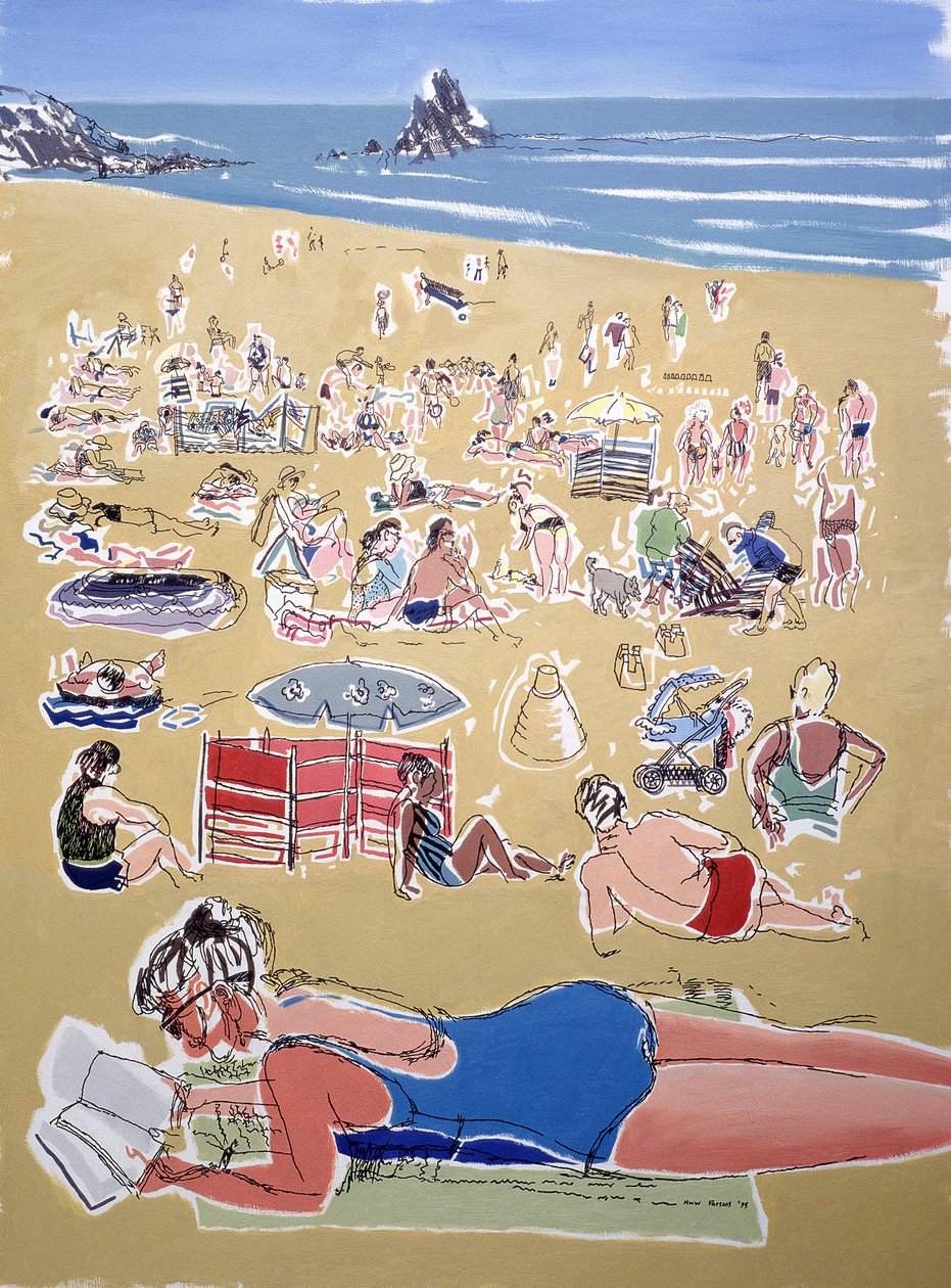 Bathers, Broadhaven Beach, Dyfed, 1995 (gemide mürekkep üzerine yağ) by Huw S. Parsons