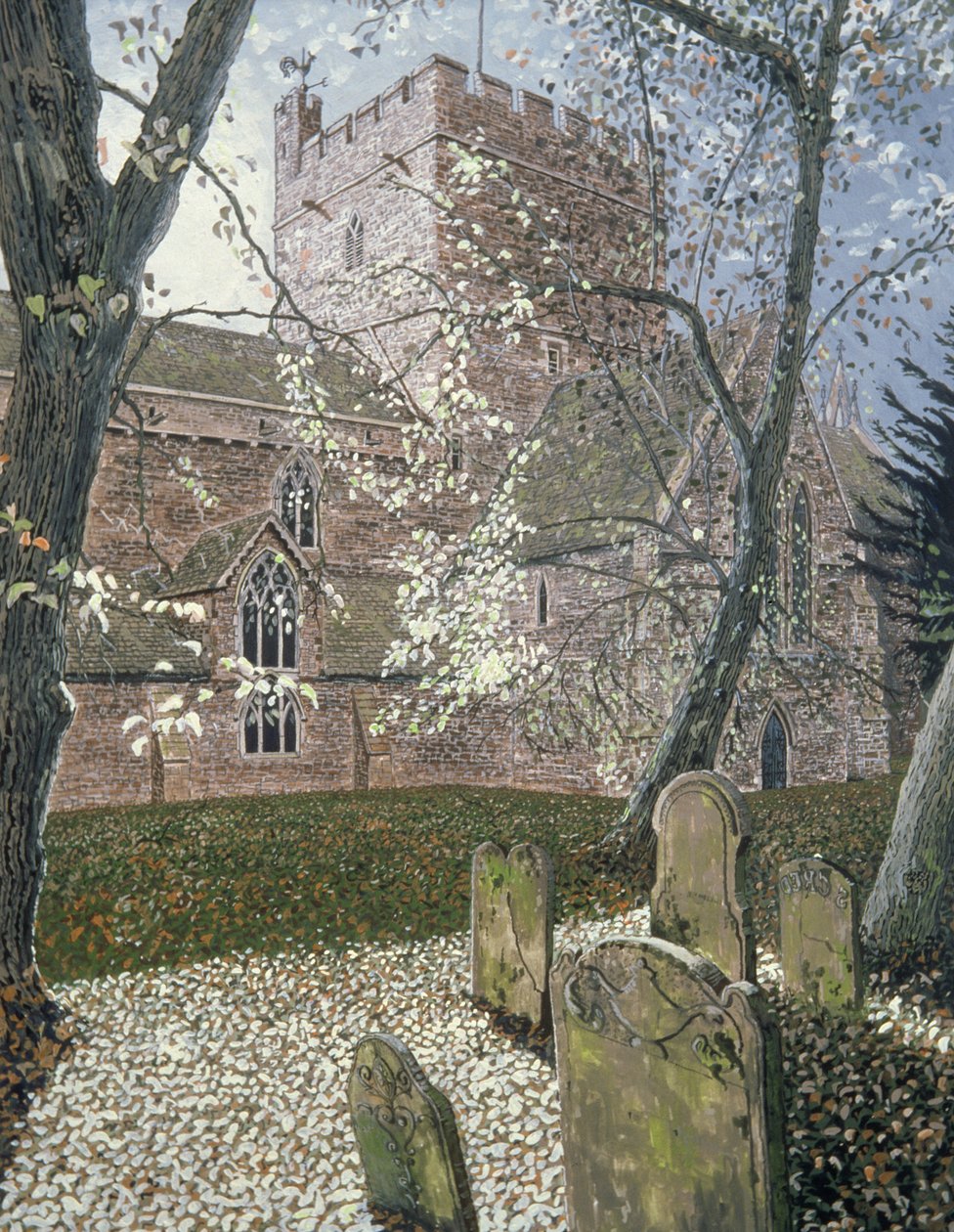 Brecon Katedrali, Sonbahar Günü, 1992 (kartta guaj) by Huw S. Parsons