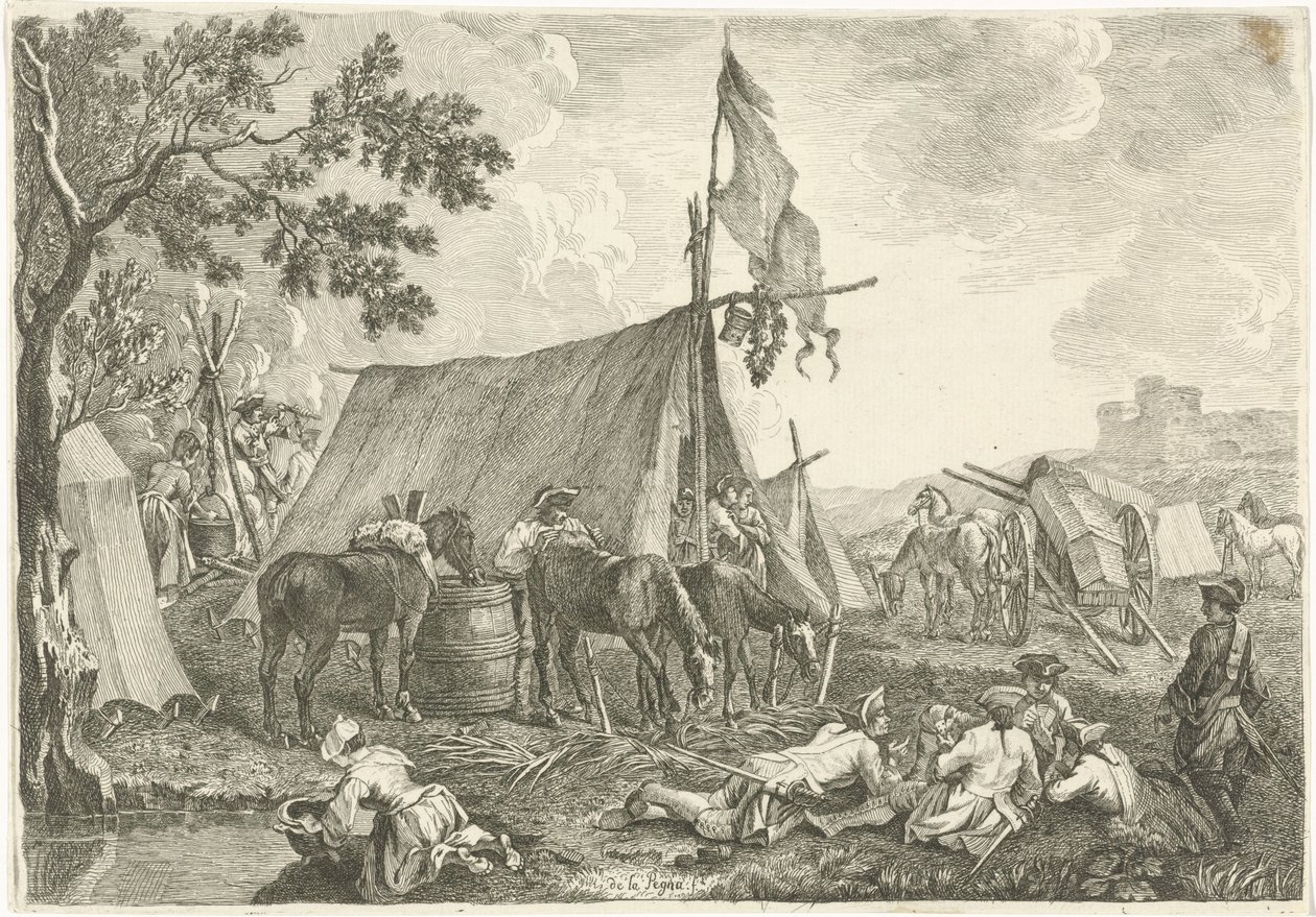 Bir ordu kampı ile manzara by Hyacinth de La Pegna