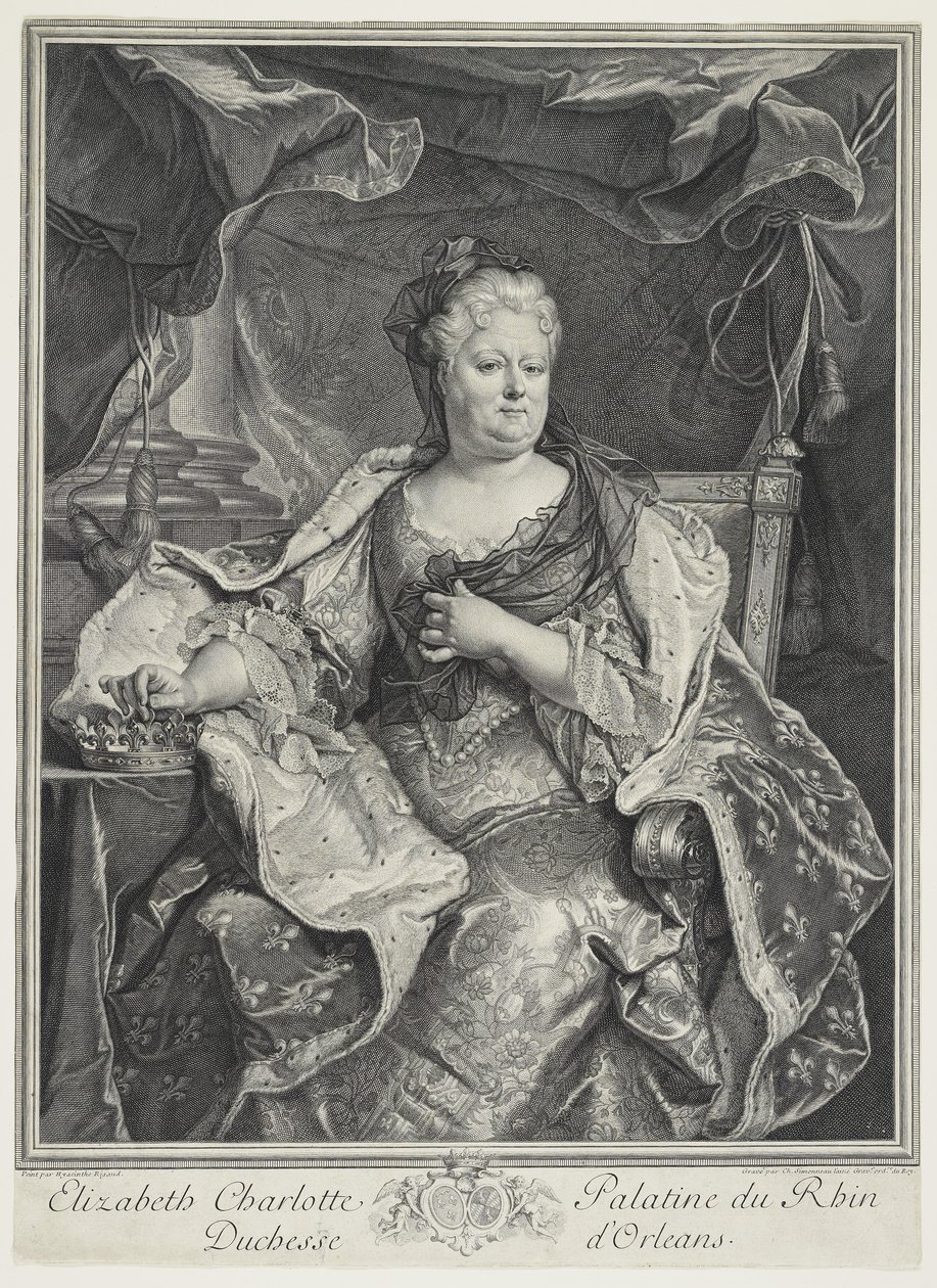 Elizabeth Charlotte Palatine du Rhin, Duchesse dOrleans, eng. Charles Louis Simmoneau (1645-1728) by Hyacinthe Francois Rigaud