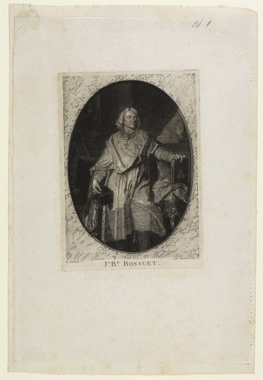 J.B. Bossuet (en pied), Jean-Baptiste de Grateloup tarafından gravür, 1771 by Hyacinthe Francois Rigaud