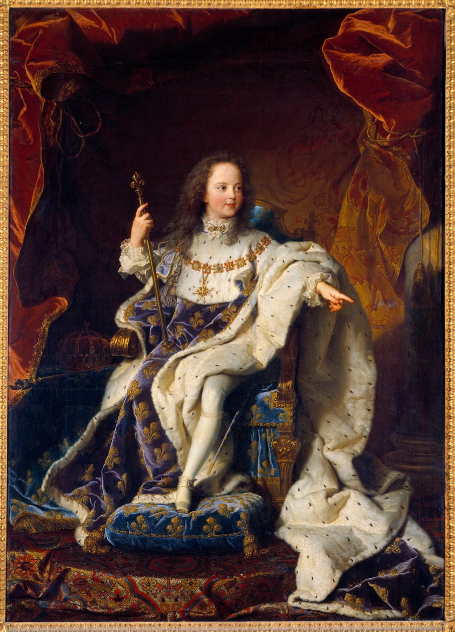 Kutsal kostümlü Louis XV beş yaşındaki çocuğun portresi, Fransa Kralı (1710-1774). Hyacinthe Rigaud