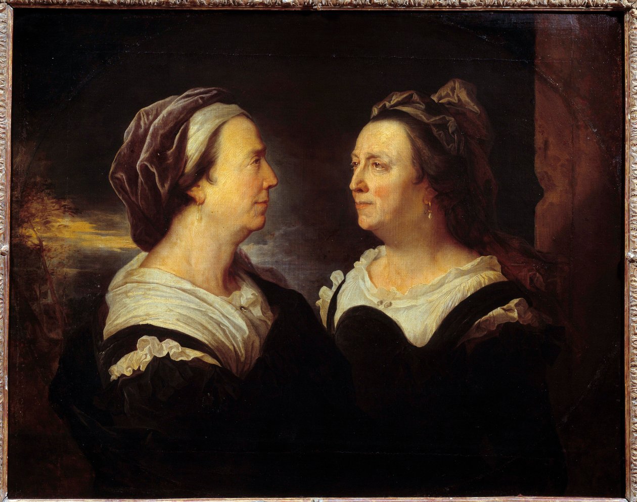 Bayan Rigaud annesinin iki farklı tavırla portresi. Profildeki bir kadının çift portresi (sol ve sağ). Hyacinthe Rigaud (1659-1743) 1695 Sun tarafından boyama. 0,83x1,03 m by Hyacinthe Francois Rigaud