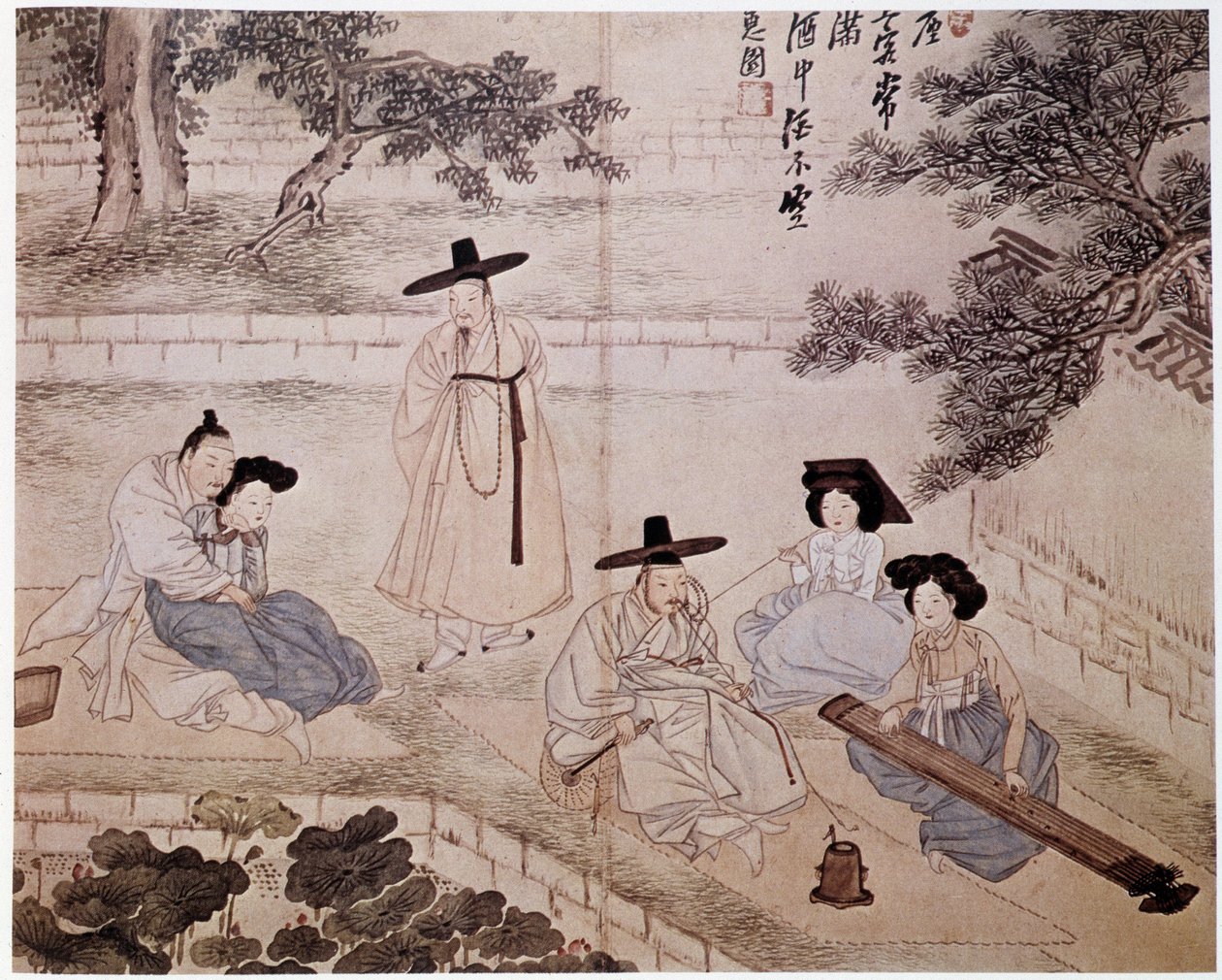 Bir bahçede müzik, fumery ve çift, Kore - Hye-Wol, Yi hanedanı by Hyewon