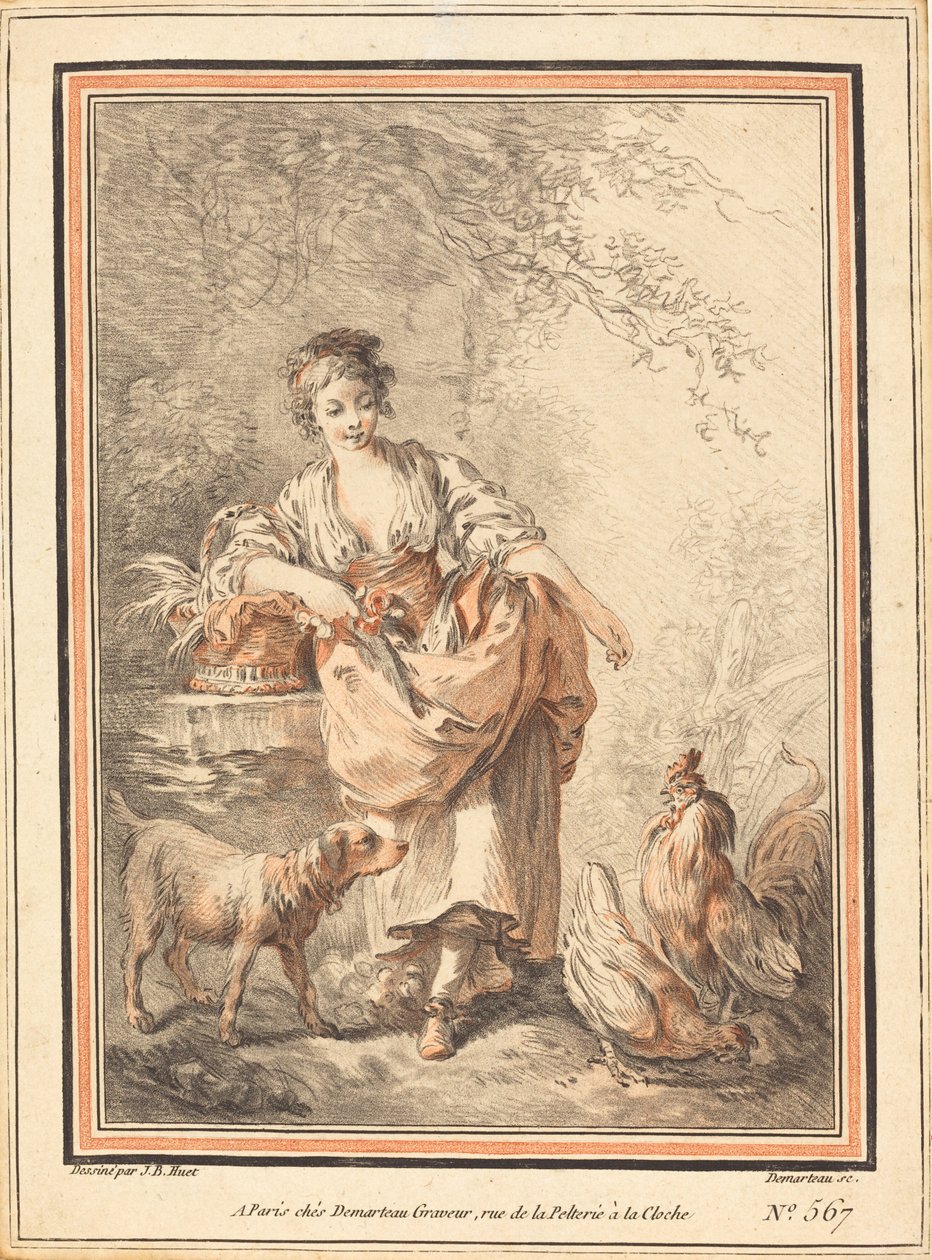 Tavuk Besleyen Kadın by I Gilles Antoine Demarteau after Jean Baptiste Hüet