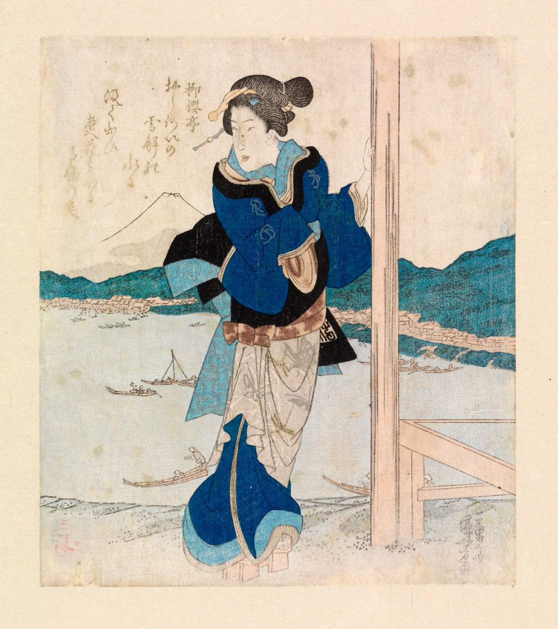 Kiraz ağacı köşkünün balkonundaki geyşa, 1830 dolayları (renkli gravür) by Ichiyusai Kuniyoshi