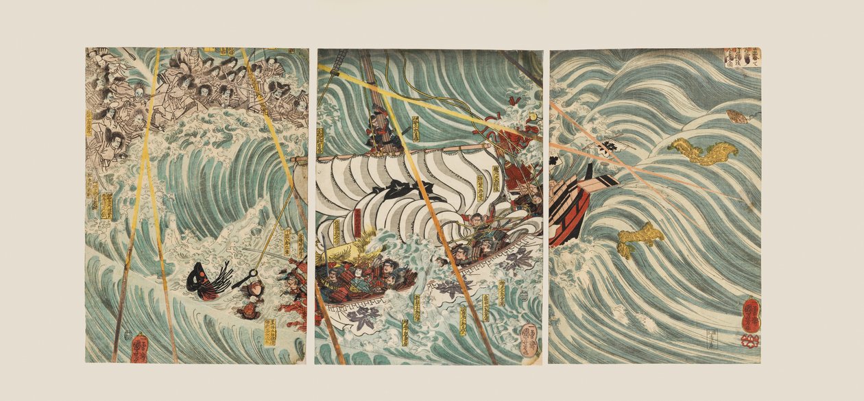 Yoshitsune'nin Gemisine Saldıran Taira Hayaletleri by Ichiyusai Kuniyoshi