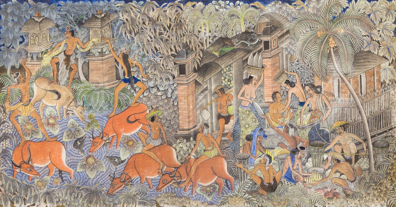 Çobanların ve köylülerin eğlenceleri (tuval üzerine tempera) by Ida Bagus Kembeng