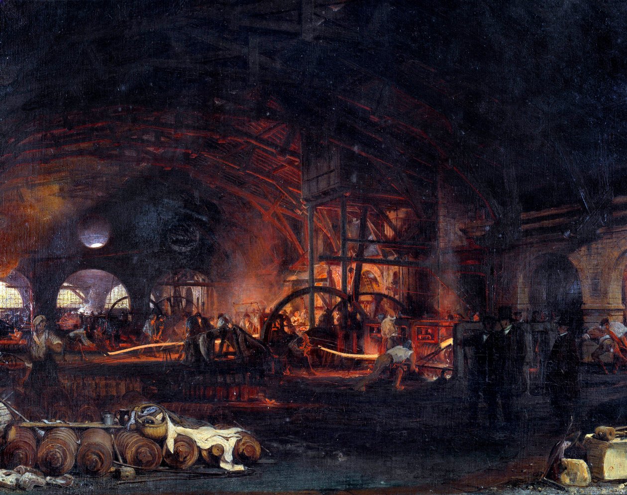 Sanayi Devrimi: “” La grande forge de Fourchambault”” Francois Bonhomme (1809-1881) 1839 tarafından yapılan resimden detay. Fourchambault by Ignace Francois Bonhomme