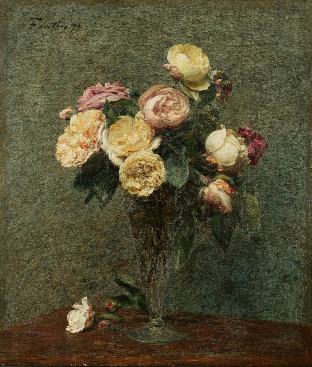 Natürmort: Cam Vazoda Güller by Ignace Henri Jean Fantin Latour