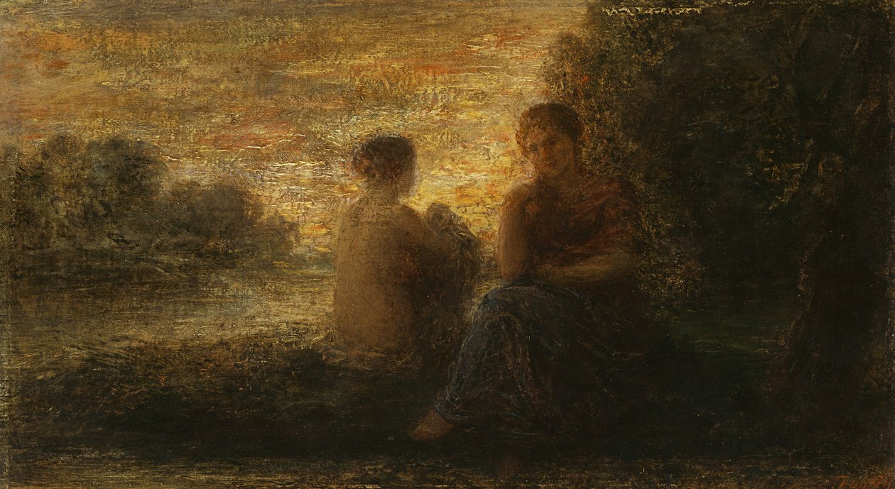 Bir Gölün Yanında Oturan İki Kadın (tuval üzerine yağlı boya) by Ignace Henri Jean Fantin Latour