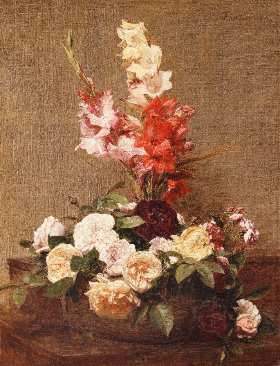 Gladioli ve Güller, 1881 by Ignace Henri Jean Fantin Latour