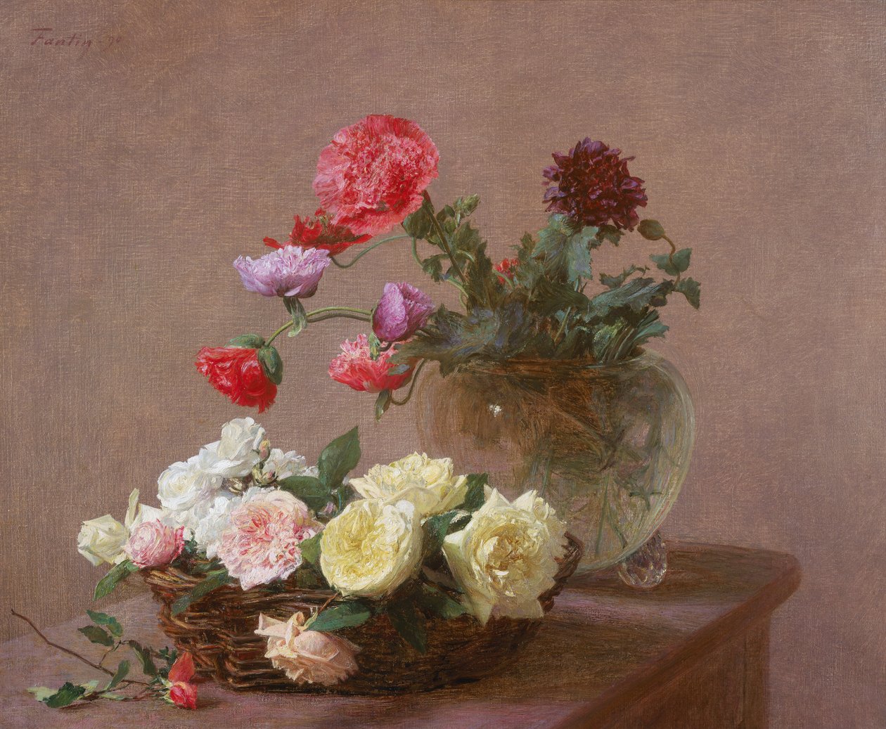 Kristal Vazoda veya Gül Sepetinde Gelincikler, 1890 by Ignace Henri Jean Fantin Latour