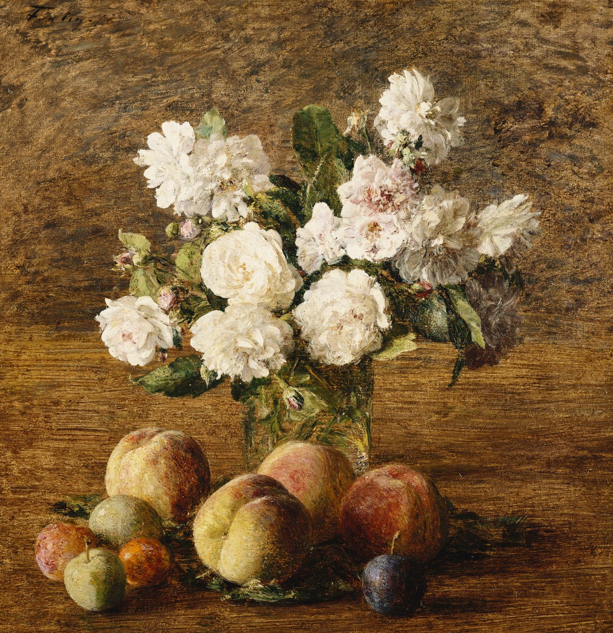 Natürmort: Güller ve Meyveler; Doğa Morte: Güller ve Meyveler, 1878 by Ignace Henri Jean Fantin Latour