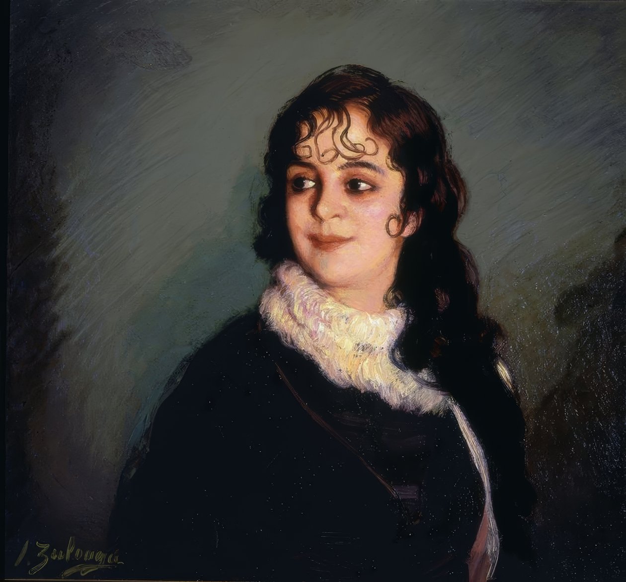 (ALNINDA VE YANINDA bukleler Olan KIZ PORTRESİ) - YİRMİNCİ YÜZYIL by Ignacio Zuloaga y Zabaleta