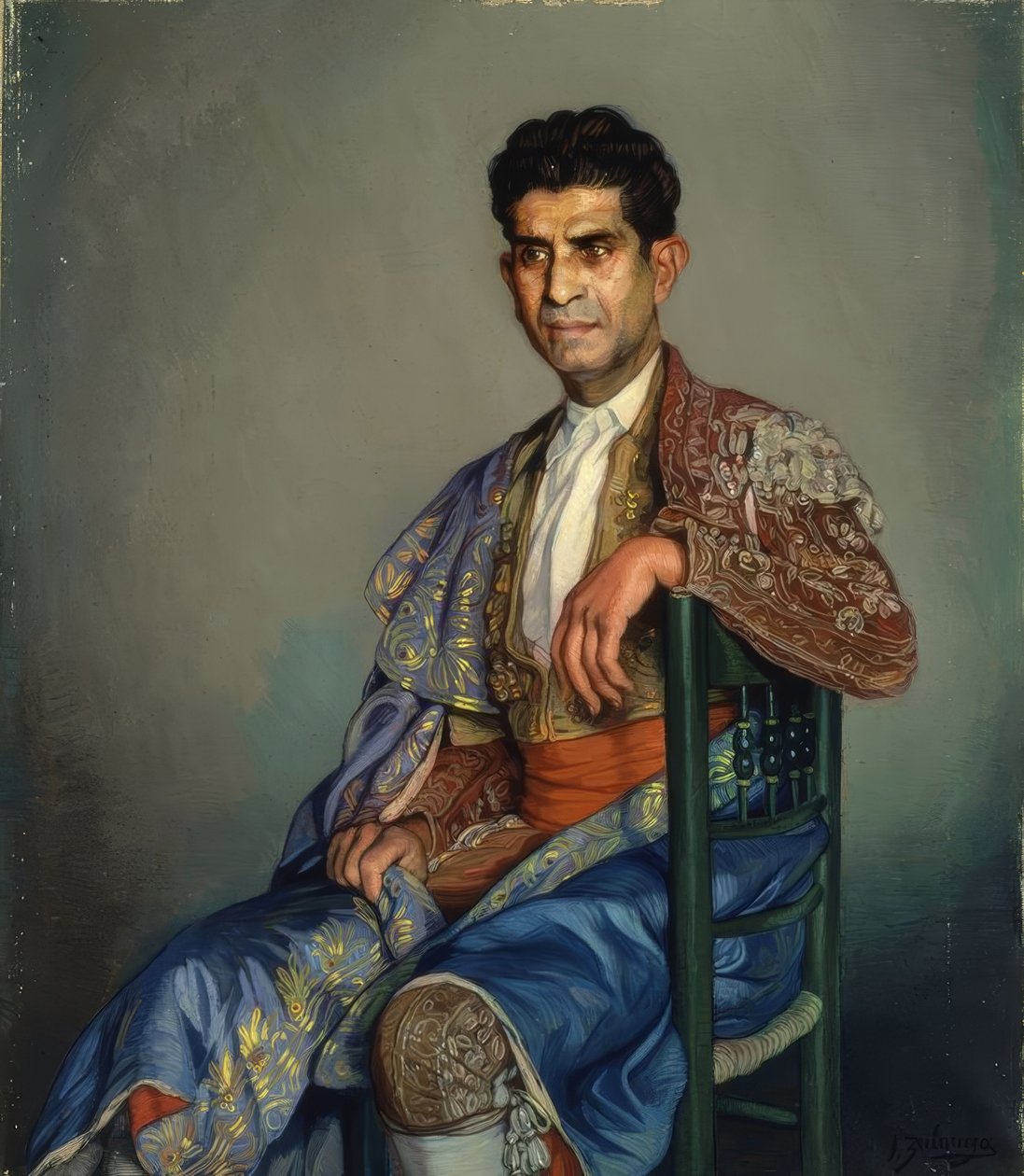 (SANDALYEDE OTURAN IŞIK KOSTÜMLÜ BOĞAZÇI) - YİRMİNCİ YÜZYIL by Ignacio Zuloaga y Zabaleta