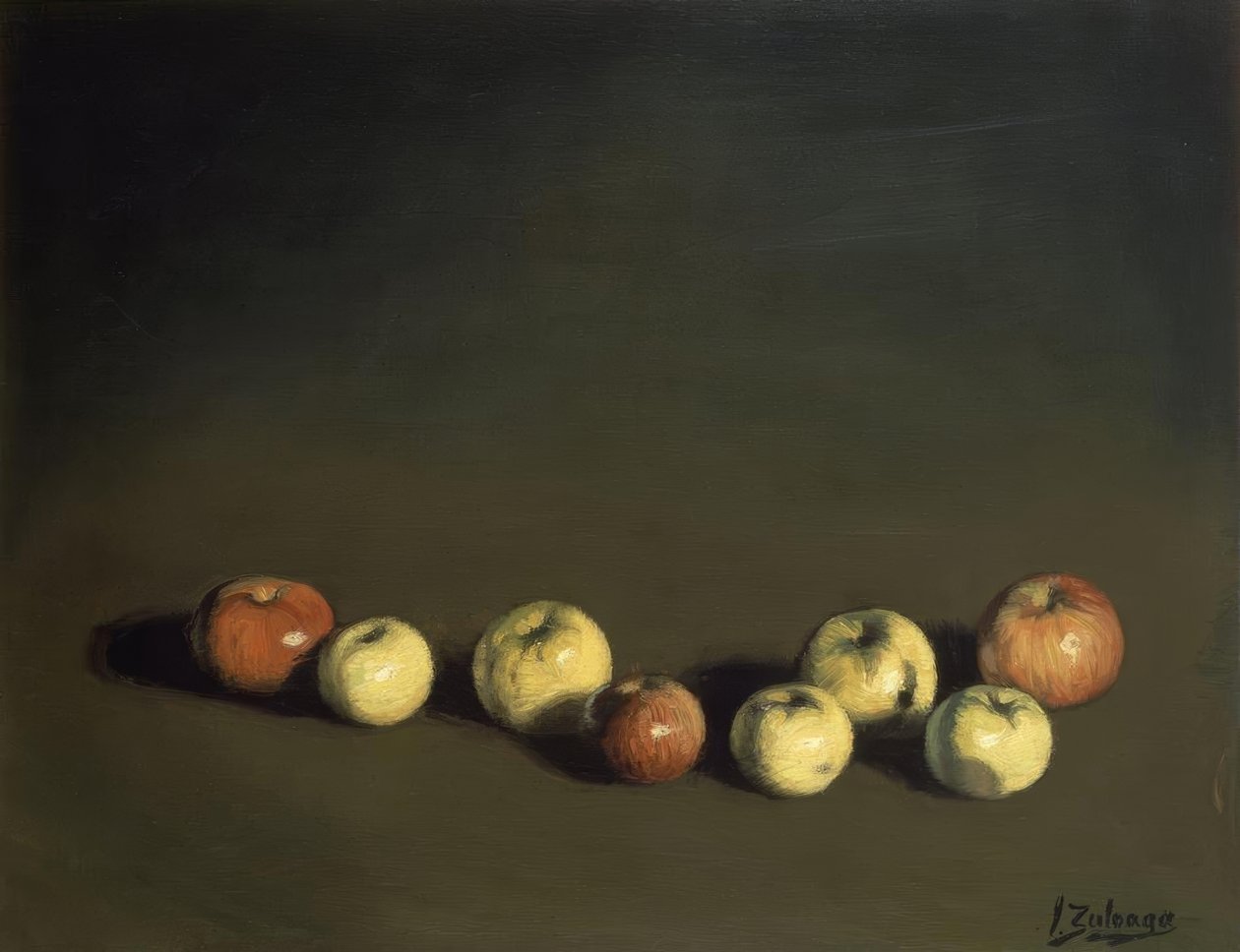 SEKİZ ELMANIN NATURAL ÖMRÜ – 1944 – OLEO / LOENZO – 37 X 72 CM by Ignacio Zuloaga y Zabaleta