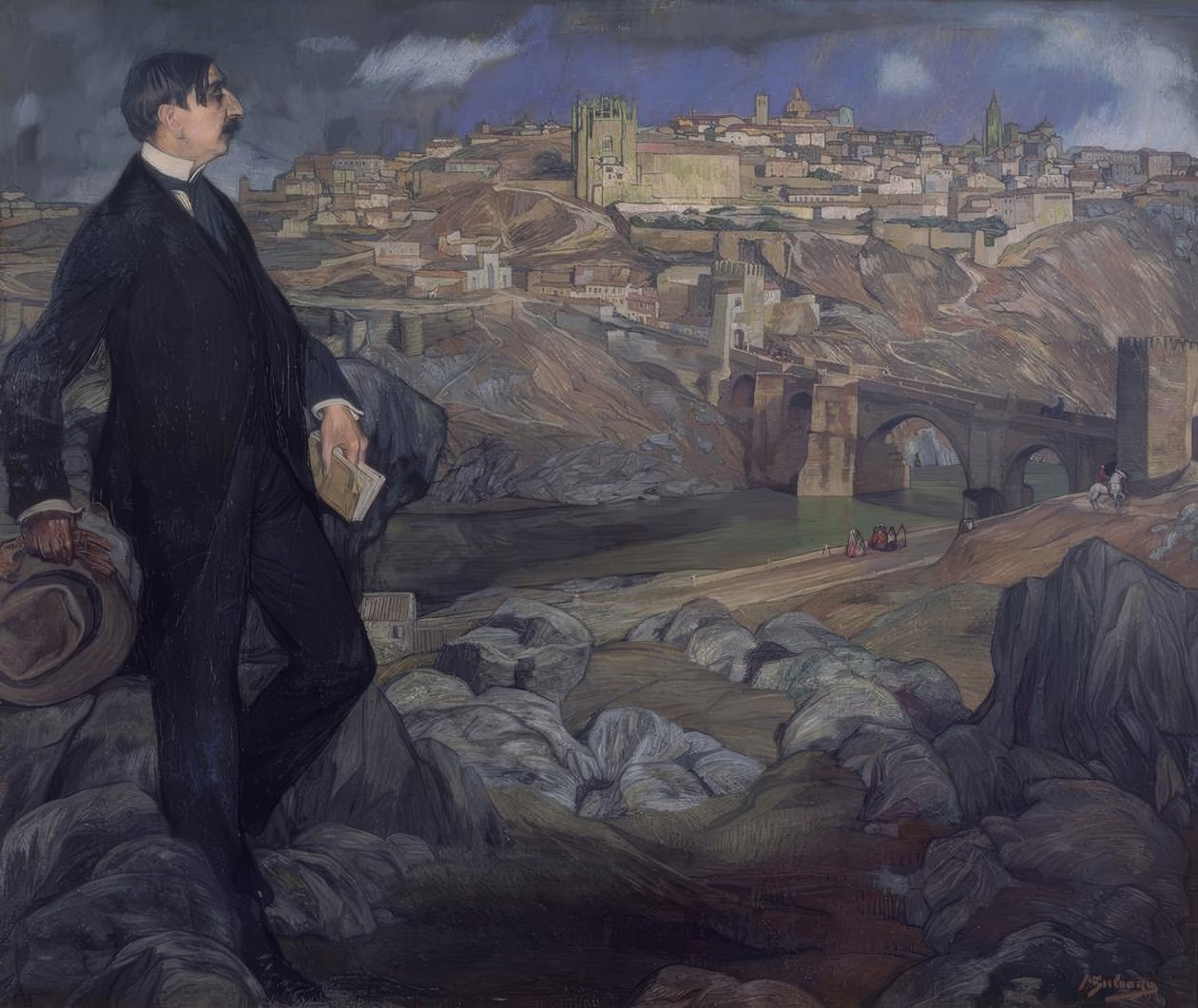 Maurice Barres arka planda Toledo ile by Ignacio Zuloaga y Zabaleta