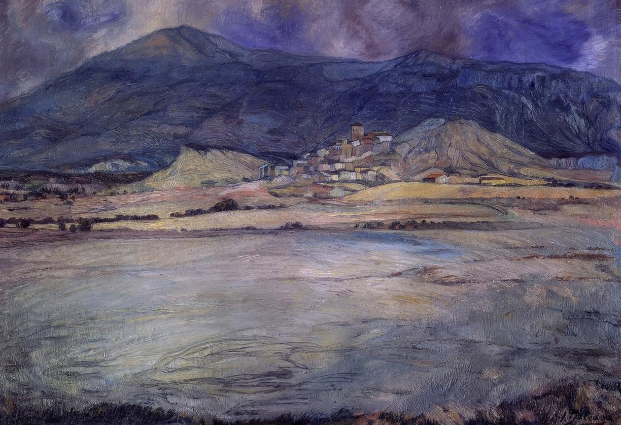 ZARAGOZA ŞEHRİ - ESCO - XX YÜZYIL - YAĞ / TUVAL - 90 X 30 CMS by Ignacio Zuloaga y Zabaleta