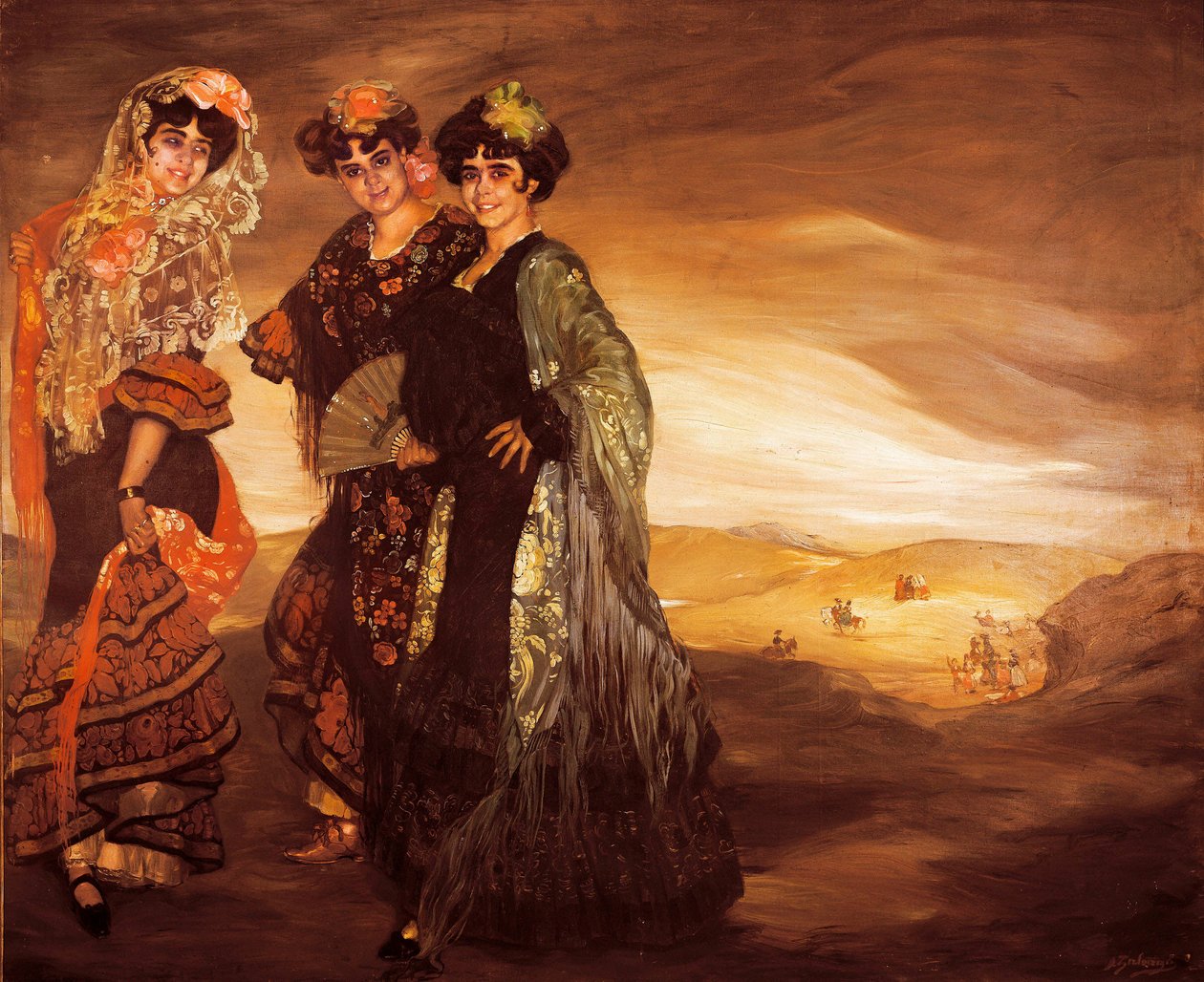 Üç kuzen (geleneksel İspanyol dansçı kostümleriyle) c.1903 (tuval üzerine yağlı boya) by Ignacio Zuloaga y Zabaleta