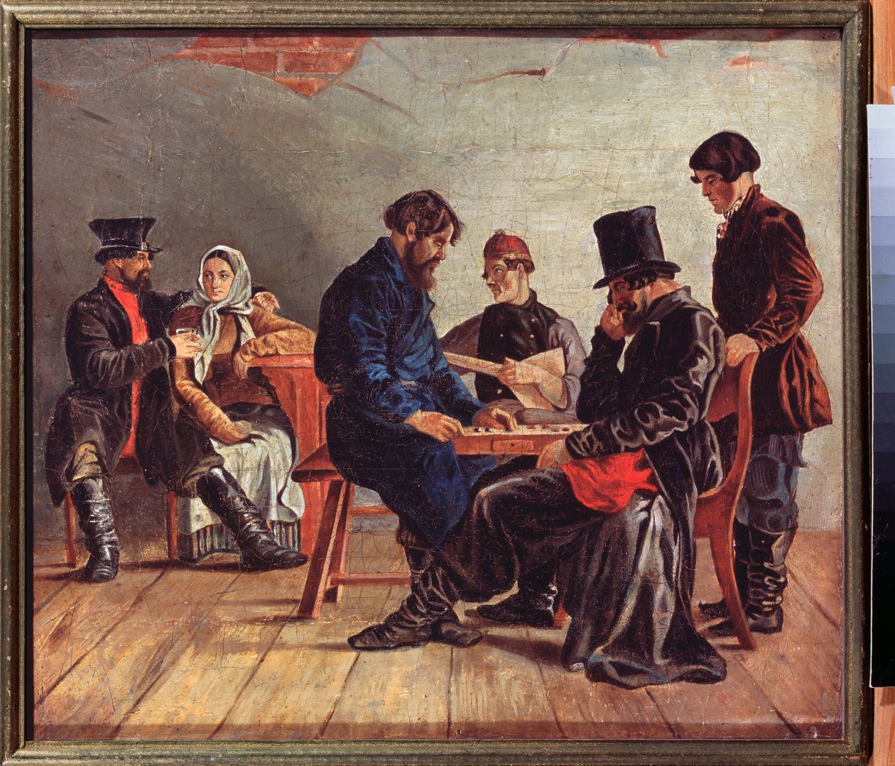 Taslak Oyuncuları (bir meyhanede iki konsantre oyuncu, bir müzisyen ve bir çift) - Taslak Oyuncular - Ignati Stepanovich Shchedrovsky (1815-1870) tarafından boyama, tuval üzerine yağlıboya - 19. yüzyıl Rus sanatı - Devlet Sanat Müzesi, Nizhny Novgorod ( Ru by Ignati Stepanovich Shchedrovsky