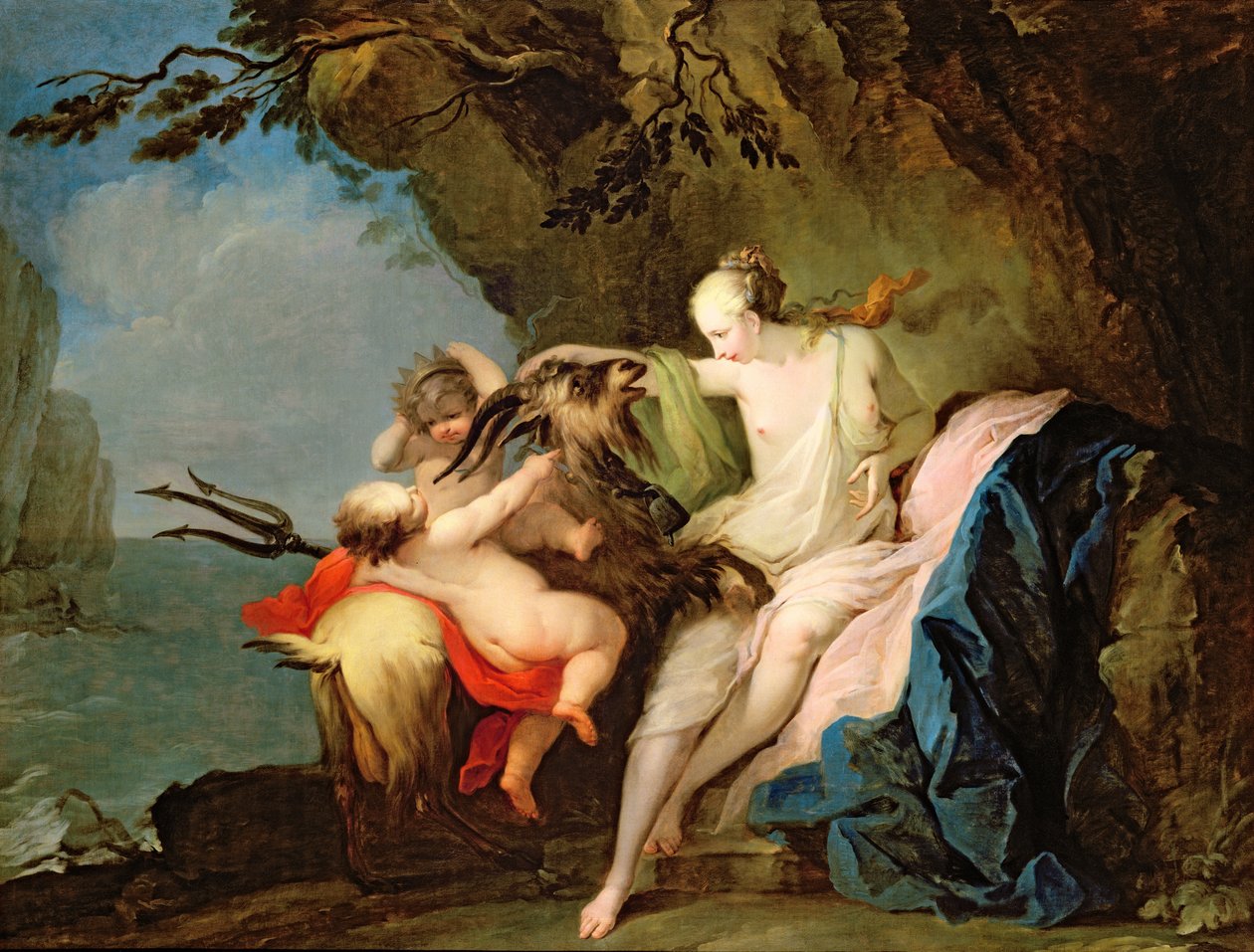 Perisi Adrastia ve Bebek Zeus ile Keçi Amalthea (Roma parke taşı tuval üzerine yağlıboya) by Ignaz Stern