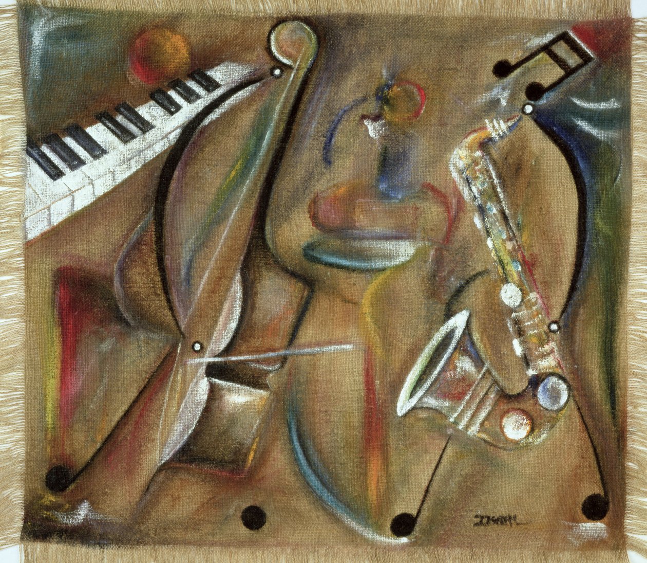 Çuval bezi Sax (çuval bezi üzerine yağ) by Ikahl Beckford