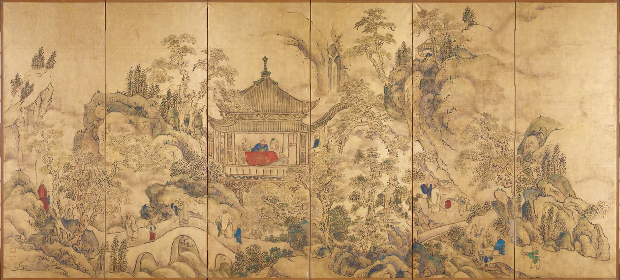 Pavilyonlu Manzara (Roukaku Sansui Zu, Kuleli Manzara) - Ike no Taiga
