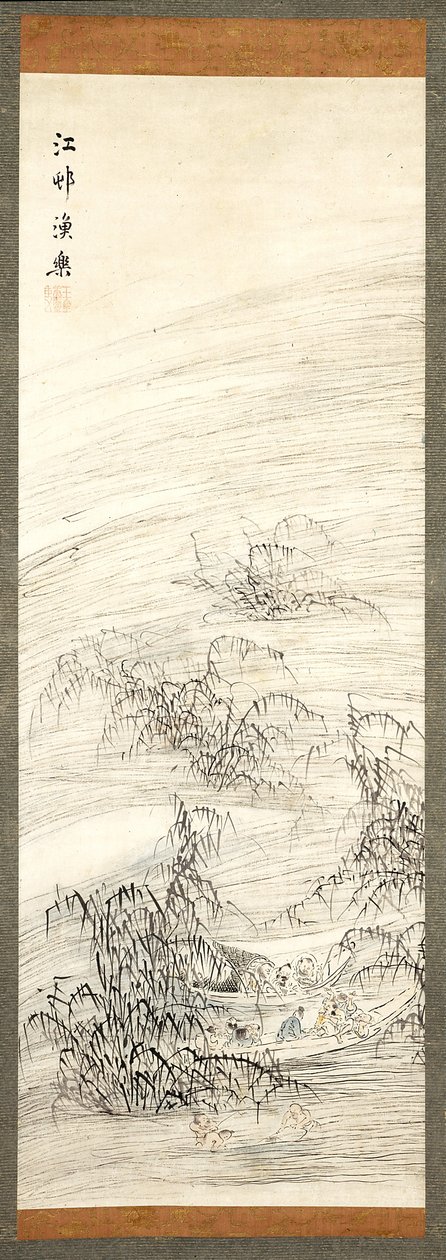 River Village And Fishing Pleasure (kağıt üzerine renkli ve mürekkepli) by Ike no Taiga
