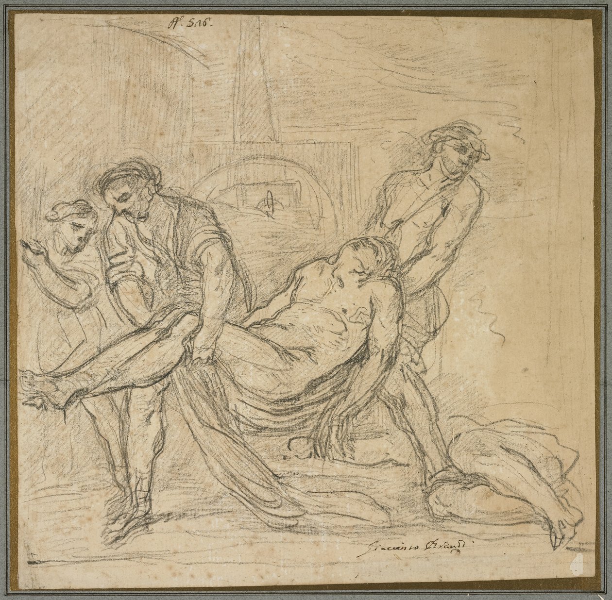Saint Abdon and Saint Sennen Bury Christian Martyrs, c.1653-1657 (black chalk on paper) by Il Borgognone
