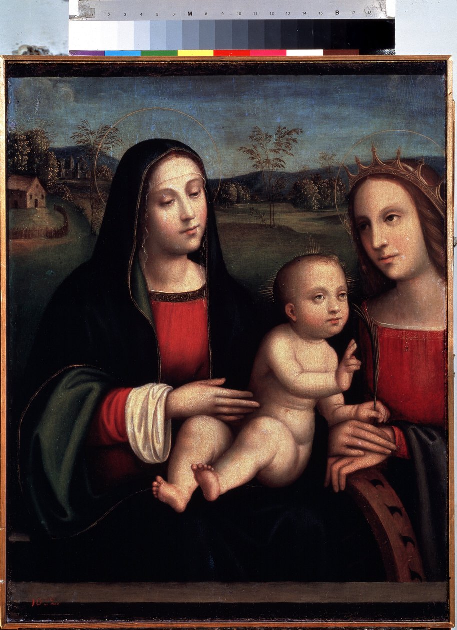 ""İskenderiyeli Aziz Catherine ile Madonna ve Çocuk"" Francesco Raibolini dit il Francia (1450-1518) tarafından tablo Saint Petersburg Hermitage Müzesi by Il  Francia