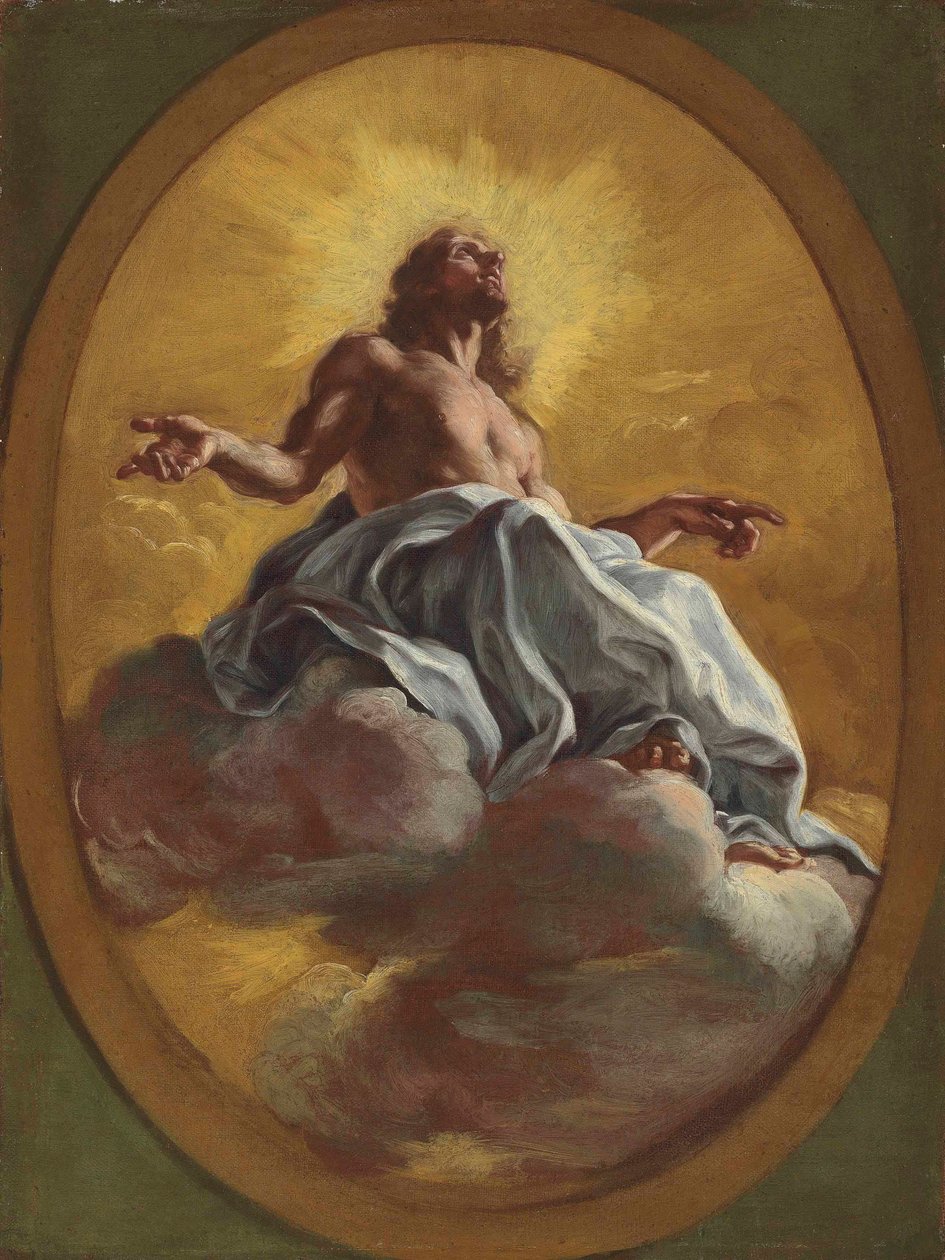İsa'nın Zaferi, boyalı bir ovalde by Il Baciccio