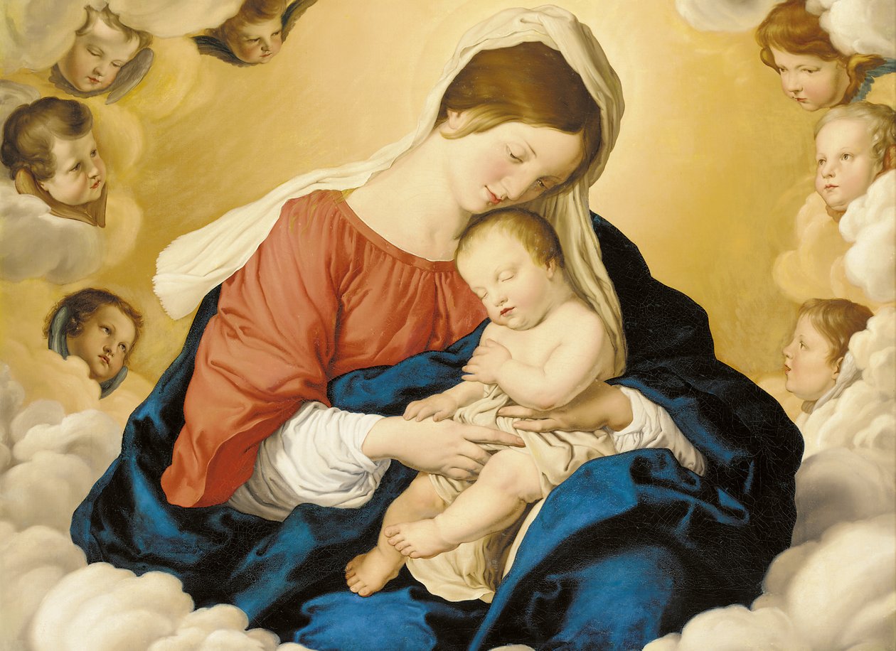 Madonna ve Cherubs ile Zaferdeki Çocuk by Il Sassoferrato
