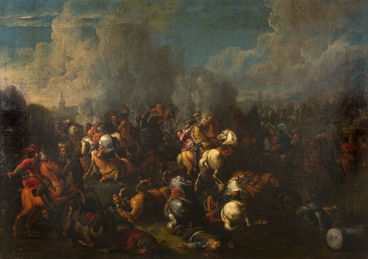 Savaş Sahnesi (tuval üzerine yağlı boya) by Ilario (follower of) Spolverini