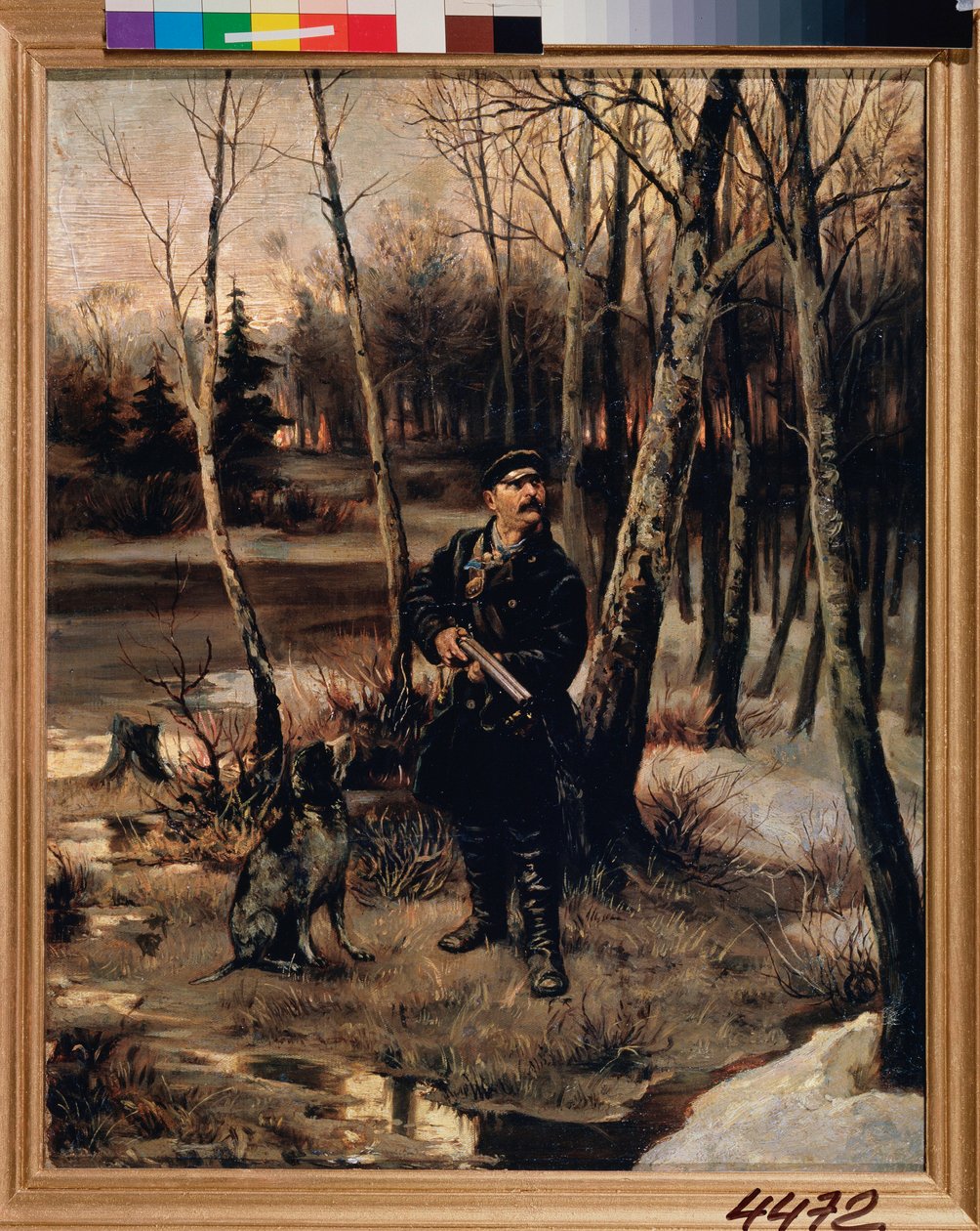 La chasse a la becasse - Woodcock Shooting - Peinture de Illarion Mihayloviç Pryanishnikov (1840-1894), huile sur toile by Illarion Mikhailovich Pryanishnikov