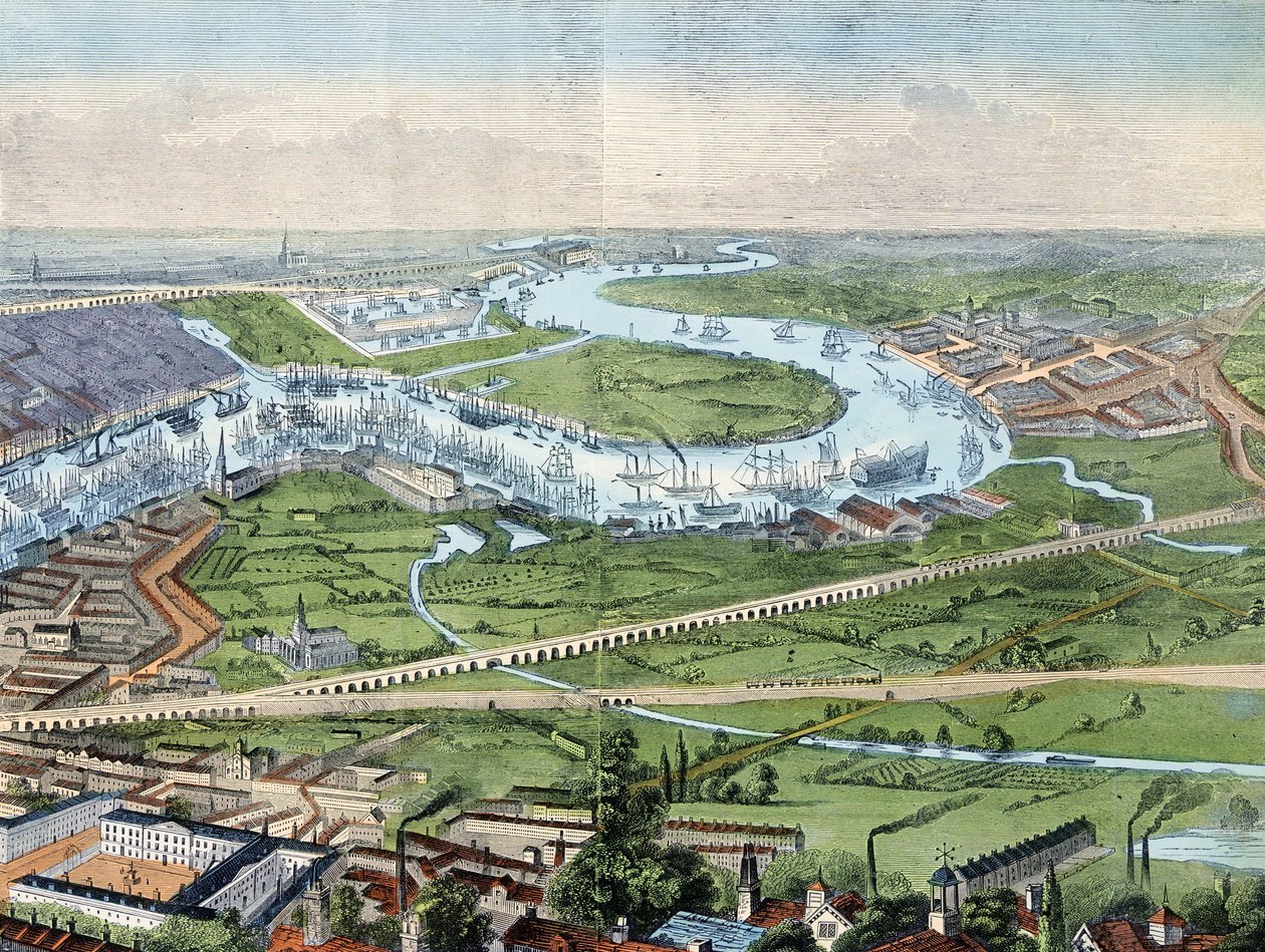Yazdır; renkli gravür- Londra Panoraması ve Thames Nehri by Illustrated London News
