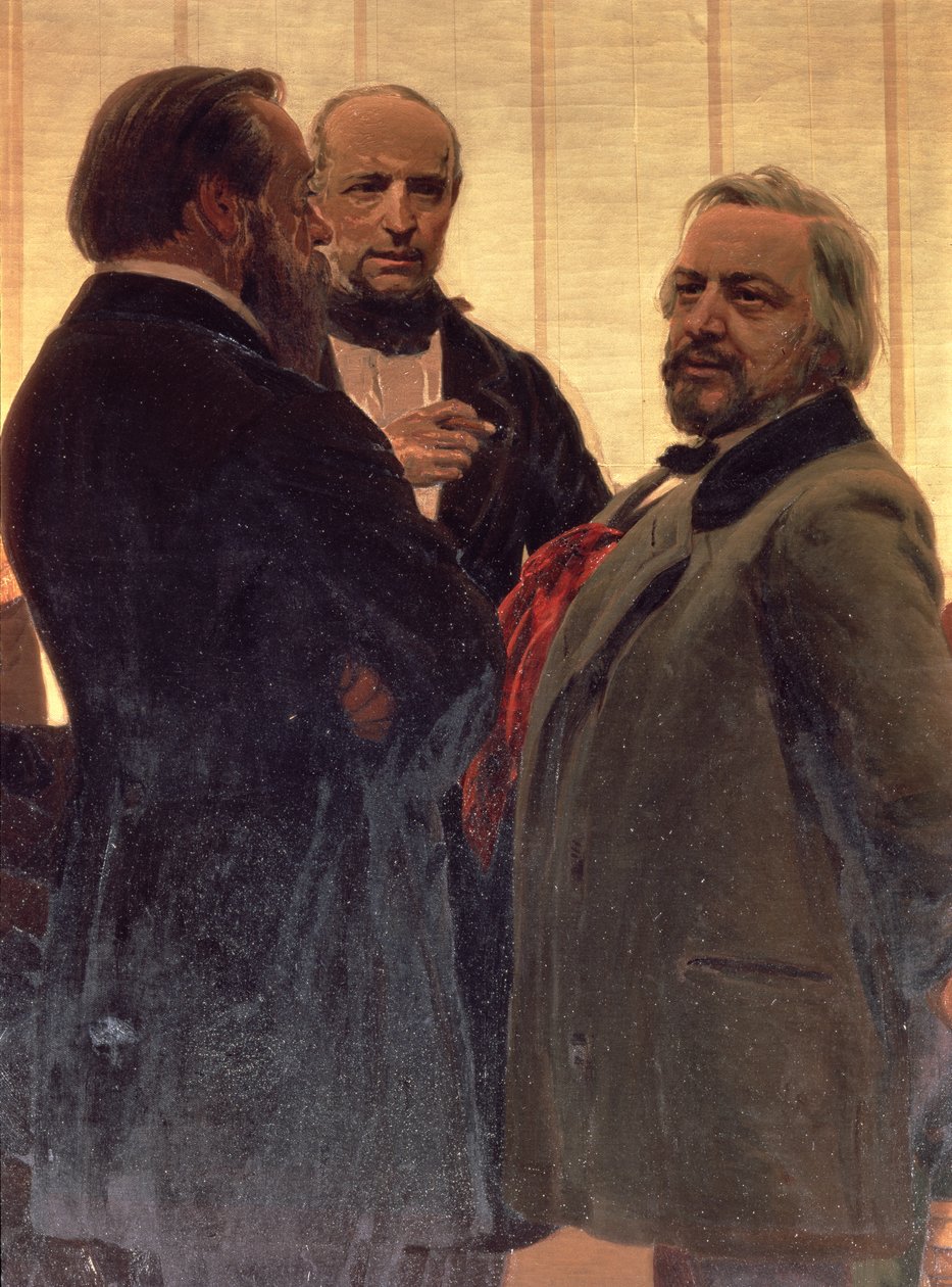 Vladimir Odoevsky (1803-69), Mily Balakirev (1837-1910) ve Mikhail Ivanovich Glinka (1804-57), 1890