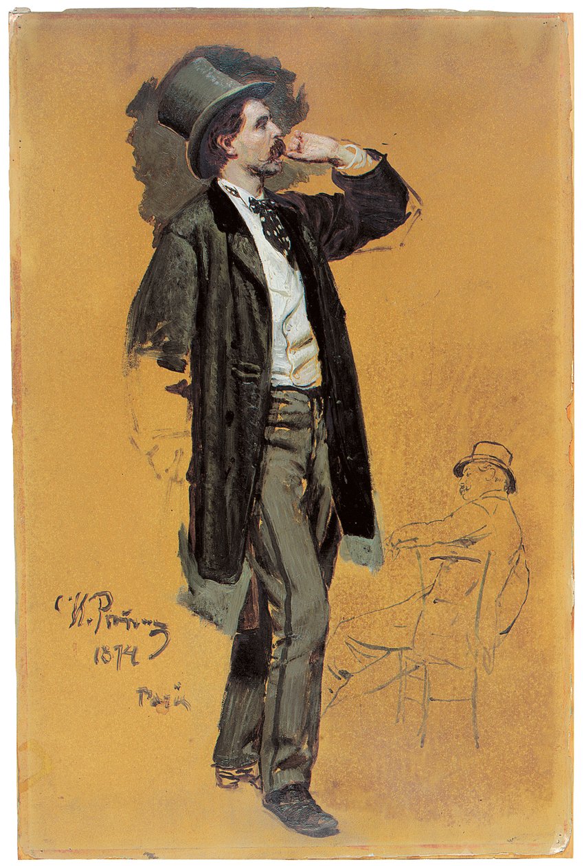 "Parisli Bir Kafe" İçin Bir Çalışma by Ilya Efimovich Repin
