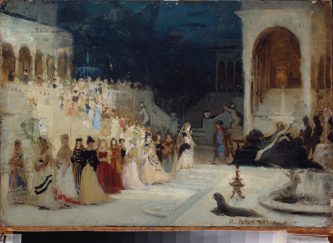Opera "" "" Sadko "" de Nicolas (Nikolai) Rimski Korsakov (Rimski-Korsakov) (1844-1908) için dekor hazırlığı. Ilya Repine