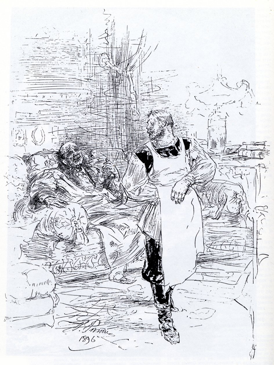 Leo Tolstoy'un 1896 tarihli İvan İlyiç'in Ölümü romanının illüstrasyonu by Ilya Efimovich Repin