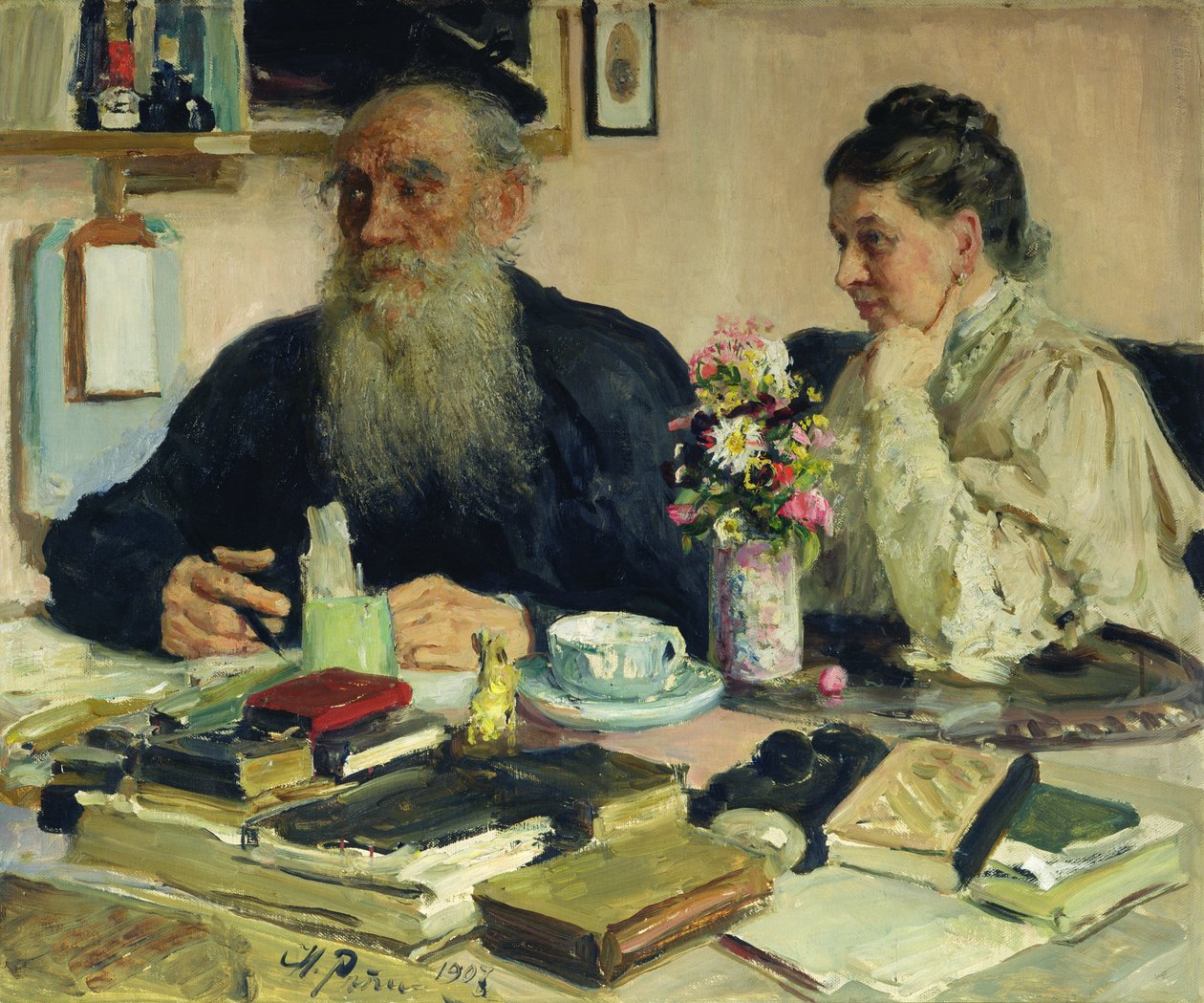 Leo Tolstoy eşiyle birlikte Yasnaya Polyana
