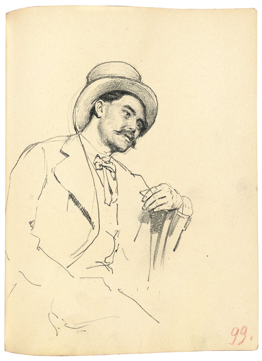 "Bir Parisli Kafe" Çalışması: Oturan Şapkalı Adam, c. 1872-1875 by Ilya Efimovich Repin