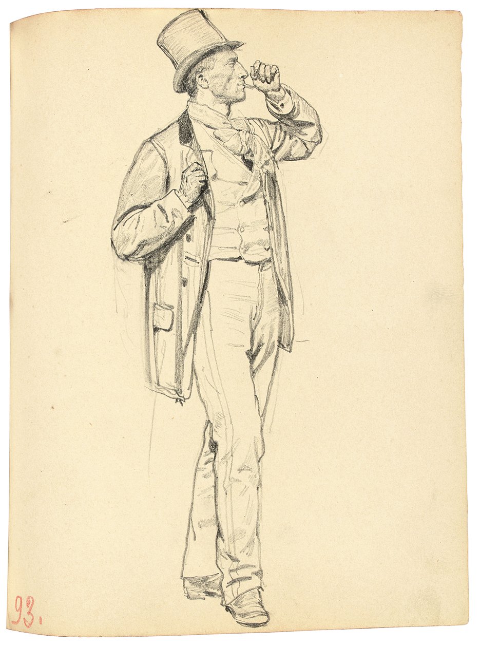 "Bir Parisli Kafe" için Çalışma: Kolları Kaldırılmış Ayakta Duran Adam, c. 1872-1875 by Ilya Efimovich Repin