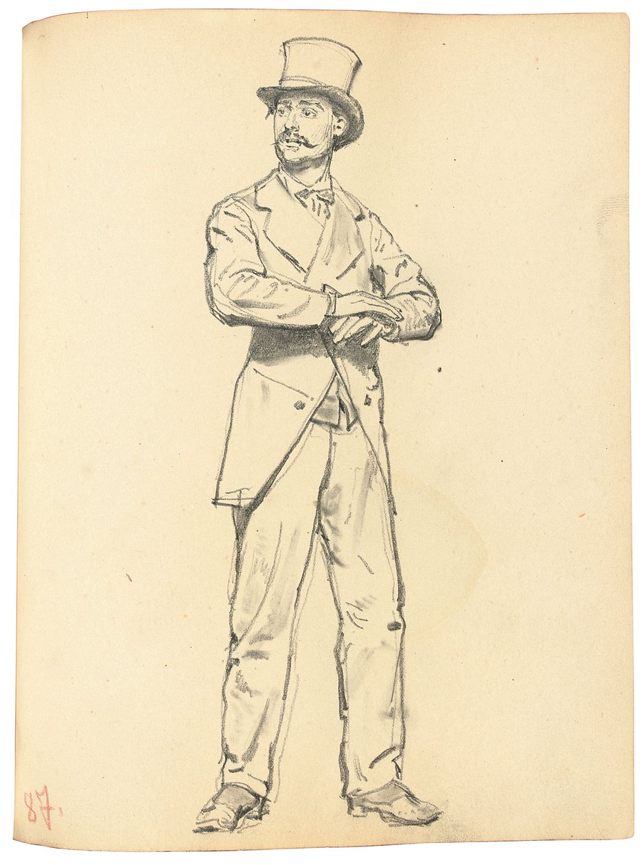 "Parisli Bir Kafe" Çalışması: Ayakta Şapkalı Adam, Bacakları Ayrı, c. 1872-1875 by Ilya Efimovich Repin
